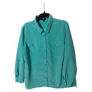 Elementz Blouse XL Teal Green Roll Tab Long Sleeve Button Up Pocket
